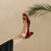 Hadley Patent Leather Square Toe Handmade Low Heels with Square Buckle Newgew